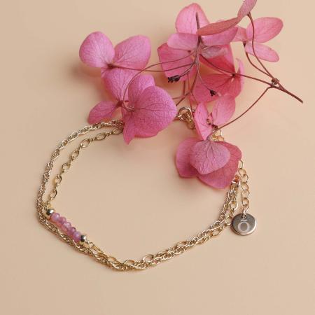 Bracelet Tourmaline rose posé fleurs
